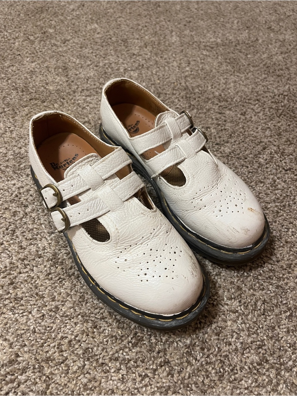 Dr. Martens White Double-Strap Mary Jane Shoes